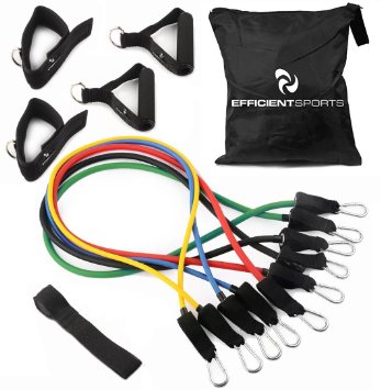 Efficient Sports Resistance Band Workout Set with Door Anchor, 2 Handles, 2 Ankle Straps and Carrying Case with BONUS Product and Workout Guide eBook