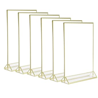 6Pack 8.5x11 Acrylic Menu Holders,Super Star Quality Clear Acrylic Double Sided Frames Display Sign Holder with Vertical Stand and 3mm Gold Border by Cq acrylic