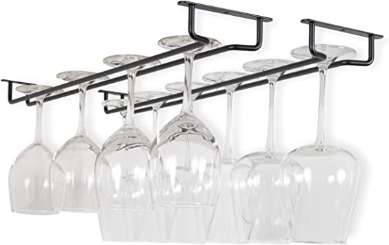 Wallniture Brix 24 Inches Wine Glass Rack Under Cabinet Organization and Storage Set of 2, Black Wine Glasses Holder