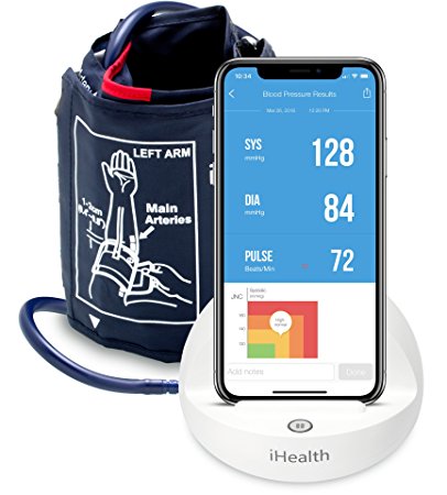 iHealth Ease Wireless Upper Arm Blood Pressure Monitor for Apple and Android with Standard Cuff (8.7-14.2" Circumference), 1 Count