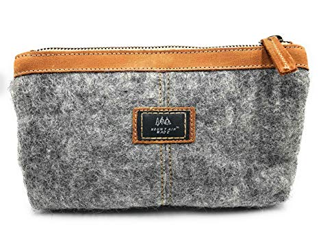 Mountain Made Wool and Pure Leather Luxury Travelers Cosmetic, Toiletries, or Utility Bag For Men and Women