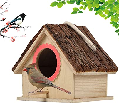 kathson Wooden Bird House Hanging Hummingbird Nest Natural Cedar Outside Garden Patio Decorative for Dove Finch Wren Robin Sparrow Hummingbird