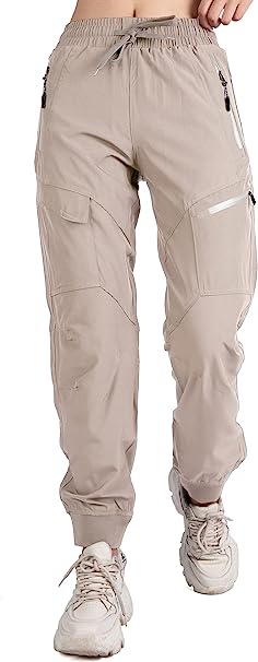 Singbring Women's Athletic Hiking Cargo Joggers Pants Outdoor Workout Lightweight Quick Dry UPF 50 Zipper Pockets