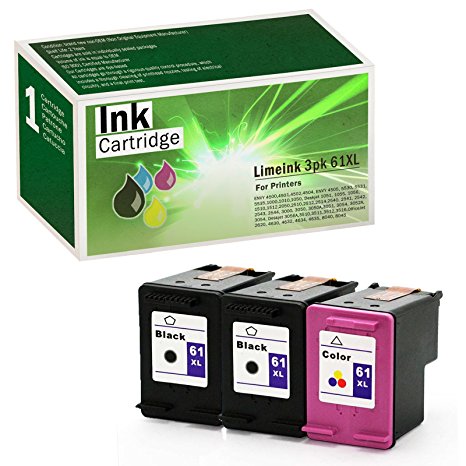 Limeink Remanufactured Ink Cartridge Replacements for HP 61XL High Yield (2 Black / 1 Color, 3 Pack)
