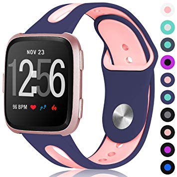 Maledan Compatible with Fitbit Versa Bands for Women Men Small Large, Breathable Soft Replacement Sport Strap with Air Holes Compatible with Fitbit Versa Fitness Smart Watch