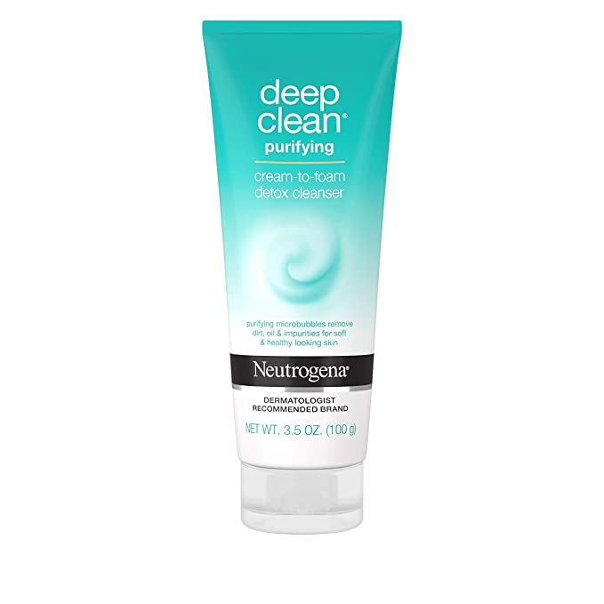 Neutrogena Deep Clean Purifying Cream-to-Foam Detox Facial Cleanser, Pore Cleansing & Oil Eliminating Non-Comedogenic Face Wash, 3.5 oz