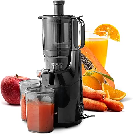 Elite Gourmet EJX320 Big Mouth Whole Fruit 5.2” Self-Feeding Chute, Cold Press Masticating Slow Juice Extractor, Hands-Free, Less Prep, Easy to Clean, Impact Resistant BPA Free Tritan, Black