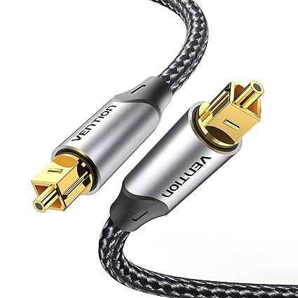 Digital Optical Audio Cable Nylon Braided Fiber, Slim Metal Case, Gold Plated Plug, VENTION 10ft Toslink Fiber Optic Audio Cable for Sound Bar TV PS4 Samsung Vizio Bose LG