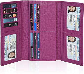 Leather Wallets for Women - RFID Blocking Checkbook Wallet with 11 Card Slots