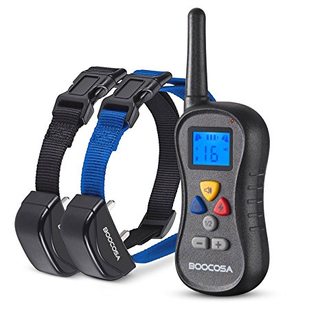 Shock Collar for Dogs, BOOCOSA BA008 Electronic Dog Training Collar with Remote,Rainproof Electric Beep Vibration for 2 Dogs with 1-click Handling