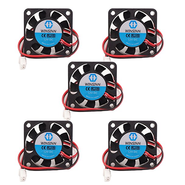 WINSINN 4010 12V DC Quiet Cooling Fan 40x40x10mm For DIY 3D Printer Extruder Hotend Makerbot MK7 MK8 CPU Chip Arduino - 2Pin 0.1A 1.2W 6000+-10%RPM (Pack of 5Pcs)