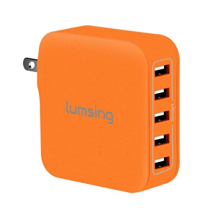 Lumsing 40W 8A 5-Port USB Wall Charger with Folding Plug Portable Travel Charger For iPhone 6 Plus, iPad, Samsung Galaxy S6 Edge(Orange)