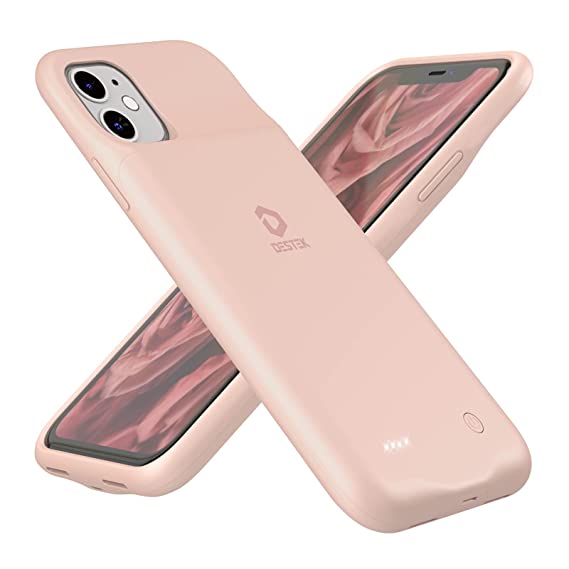 DESTEK Battery Case for iPhone 11, Real 4500mAh Ultra Slim Portable Charging Case Protective Rechargeable Charger Case Compatible w/Wire Earphones (6.1 inch/Pink)