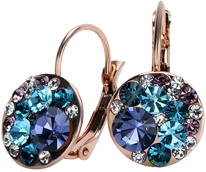 UPSERA 18K Rose Gold or Silver Tone Plated Crystals from Swarovski Multicolor Leverback Dangle Earrings
