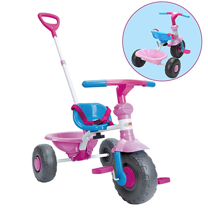 ChromeWheels Kids' Tricycle, with Pushing Handle and Grow-with Seat for 1-3 Years Old Toddler