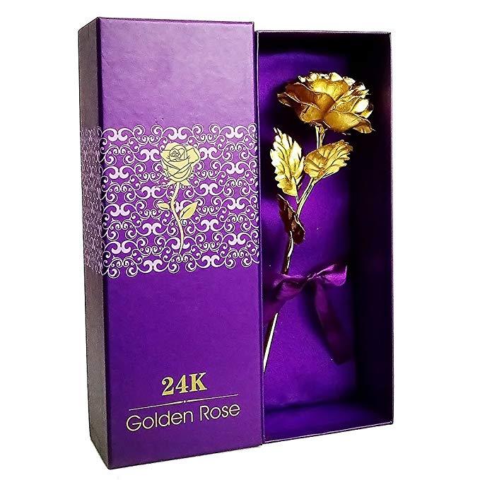 LoveInUSA 24K Gold Foil Artificial Rose,Gold Plated Rose Forever Flower for Valentine's Day