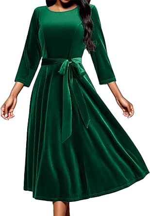 DRESSTELLS Velvet Cocktail Dress for Women, 2024 Winter Christmas Holiday Dress, 3/4 Long Sleeves Party Formal Dress