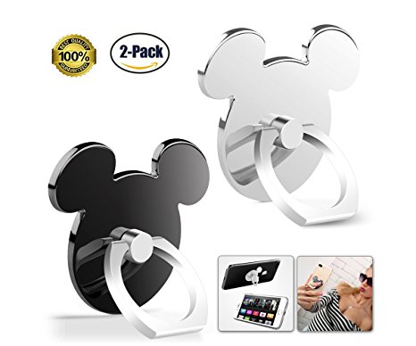 Cell Phone Ring Holder (2 pack) High Viscosity Finger Stand Grip Reusable Washable 360 Rotation Universal Smartphone Kickstand for iPhone ipad Samsung Google HTC Most (BlackSilver) by SPCEUTOH
