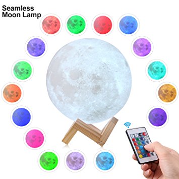 [Upgraded Version] CPLA Seamless 3d Moon Lamp led Night Light Stepless Dimmable Remote & Touch Control Moon Light 16 colors RGB for Baby Room 5.8inch