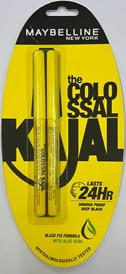 Maybeline New York Colossal Kajal Dark black, Waterproof kajal, 24Hrs Stay Kajal 0.35g (pack of 2)