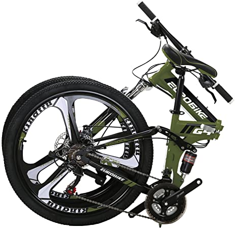 Eurobike EURG4 Mountain Bike 26 Inches 3 Spoke Wheels Dual Suspension Folding Bike 21 Speed MTB Red