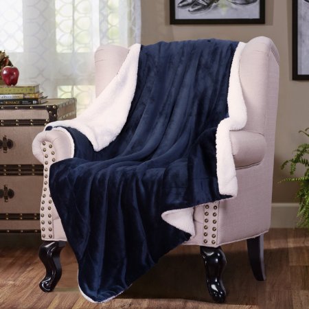 Bedsure Sherpa Blanket Throw Blankets Bed Blankets, Soft Cozy and Warm(Reversible/Textured/Fuzzy), 50" x 60" Navy Blue