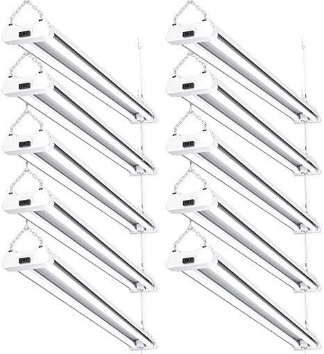 Sunco Lighting 10 Pack LED Utility Shop Light, 4 FT, Linkable Integrated Fixture, 40W=260W, 6000K Daylight Deluxe, Frosted Lens, Surface   Suspension Mount, Pull Chain, Garage – ETL