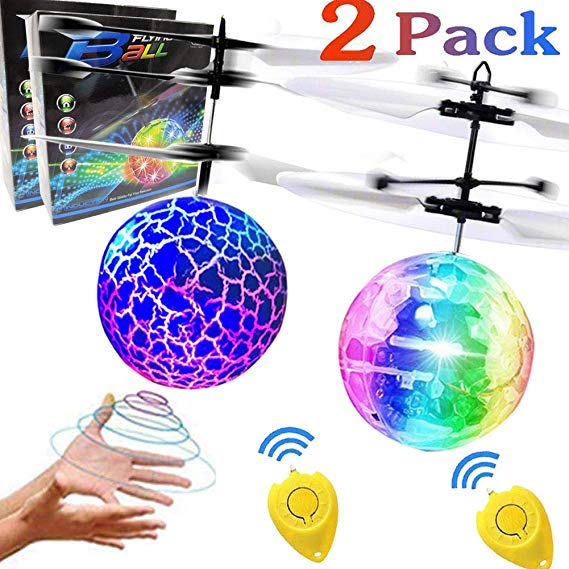TURNMEON 2 Pack Hand Operated Flying Ball for 6, 7, 8, 9, 10, 11, 12,13,14 Year Old Boys Girls Kids Holiday Christmas Birthday Gifts LED Light Indoor Outdoor Kids Games Flying Toy with Remote Control