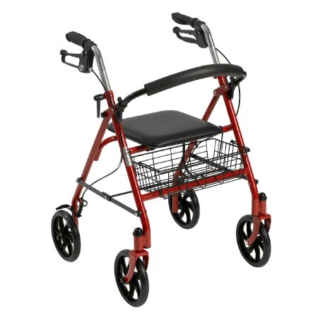 Drive Medical Four Wheel Rollator with Fold Up Removable Back Support, Red