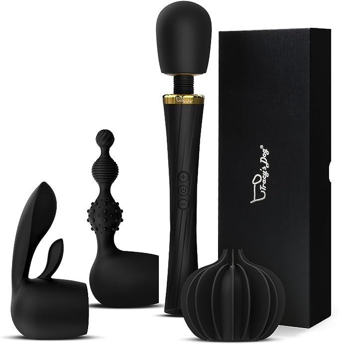 Tracy's Dog Wand Vibrator Kits, Adult Sex Toys with 3 Attachments for Clitoral G spot Anal Stimulation, Magic Cordless Powerful Vibrating Massager for Women Partner Play with 5 Vibrations & 3 Speeds