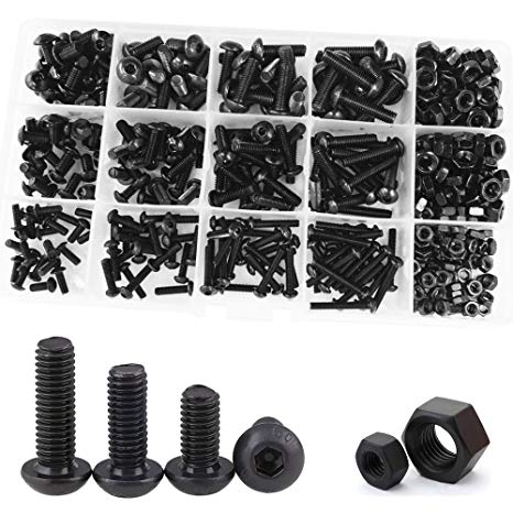 Button Head Hex Socket Cap Metric Machine Screws Bolts Nuts Oxide Finish Alloy Steel Hardware Assortment Kit 431Pcs,Black 10.9 Class M3 M4 M5