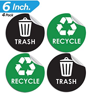 Evolve Skins Recycle Sticker Trash Can Decal - 6" Large Recycling Vinyl - 4 Pack