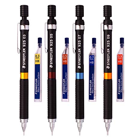 Staedtler Mars Drafting Mechanical Pencils 4 pk, 0.3, 0.5, 0.7,& 0.9mm widths, 925WP4 Lead Refill Including (0.3/0.5/0.7/0.9 mm Leads) Set Sale