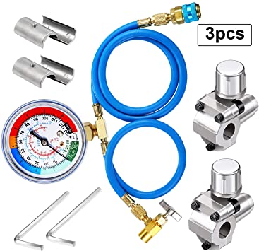 3 Pieces Set A/C R134A Refrigerant Charging Hose R134A Charging Hose Quick Couple, 1/2 in Male 1/4 in SAE Female Can Tap Valve, BPV31 Bullet Piercing Tap Valve Compatible with GPV14 GPV31 GPV38 GPV56