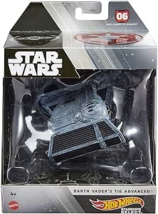 Hot Wheels Star Wars Starships Select Premium Diecast Darth Vader's TIE Advanced, Includes 1 Vehicle, 1 Display Stand