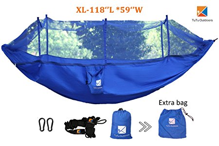 2017 Newest TuTu XL Camping Hammock with Mosquito Net Ripstop Nylon Strength-Premimum Quality Ultralight and Durable Bug Free Net-Perfect for Backing, Hiking, Travel, Backyard-118‘’L59‘’W