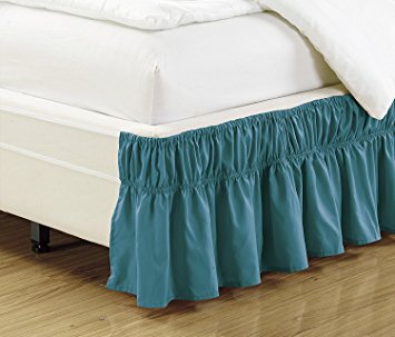Mk Collection Wrap Around Style Easy Fit Elastic Bed Ruffles Bed-Skirt Twin-Full Solid Turqouise New