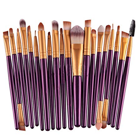 Kolight20 Pcs Pro Makeup Set Powder Foundation Eyeshadow Eyeliner Lip Cosmetic Brushes (Purple Gold)