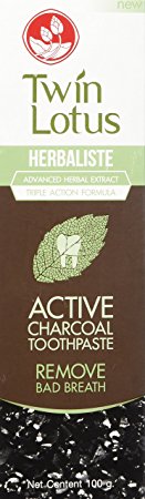Twin Lotus Active Charcoal Toothpaste Herbaliste Triple Action 100g (3.52 Oz) X 1 Tube #1 USA BESTSELLER