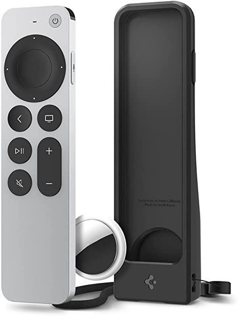 Spigen Silicone Fit Designed for Apple TV Siri Remote Anti-Slip Shockproof Case Compatible with AirTag - Black