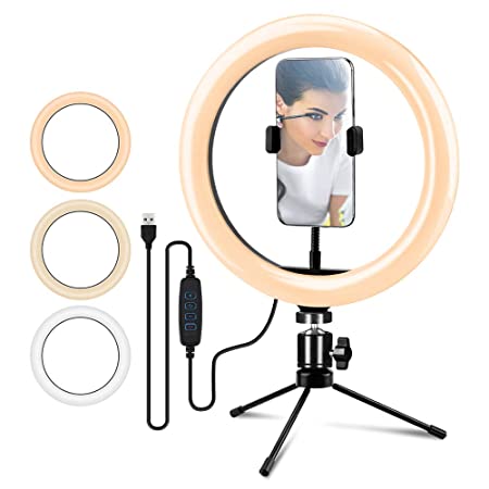 Gulymm 10.2" Ring Light with Stand, Selfie Ring Light with Dimmable 3 Light Modes &10 Brightness Level, USB LED Lamp for YouTube Video Makeup Live Streaming Volg, Compatible with iPhone & Android