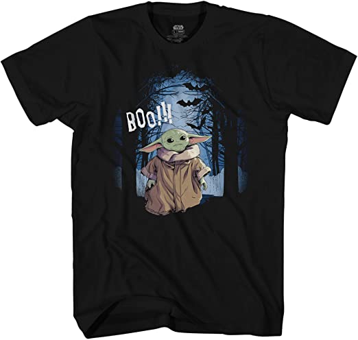 STAR WARS Baby Yoda in The Woods Boo!!! Halloween Men's Adult Graphic Tee T-Shirt