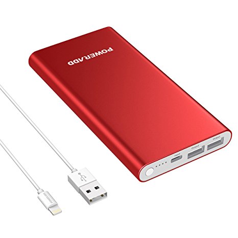 Apple Lightning 12000mAh Portable Charger, Poweradd Pilot 4GS Dual 3A External Battery Pack with Lightning 8-Pin Cable 3.3ft/1M for iPhone, iPad, Samsung Galaxy and More - Limited Red