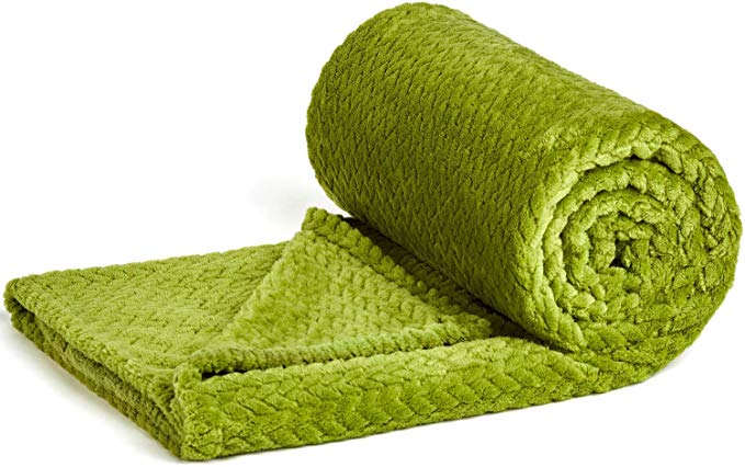 NEWCOSPLAY Luxury Super Soft Throw Blanket Premium Flannel Fleece Leaves Pattern Throw Warm Lightweight Blanket Wrinkle-Resistant and Breathable All Season Use (888-green, Twin(60"x80"))