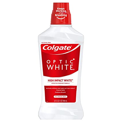 Colgate Optic White Whitening Mouthwash, 2% Hydrogen Peroxide, Fresh Mint - 946 mL, 32 Fluid Ounce