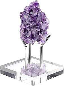 Hipiwe Metal Arm Display Stand Easel with Acrylic Base Decorative Crystal Ball Stand Pedestal for Sphere Mineral Geodes Rock Fossils Seashell, X-Large,Silver