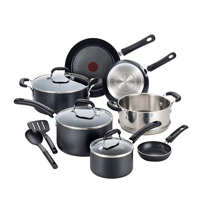 T-fal C515SC Professional Nonstick Cookware Dishwasher Safe Pots and Pans Set, Induction Base, Black