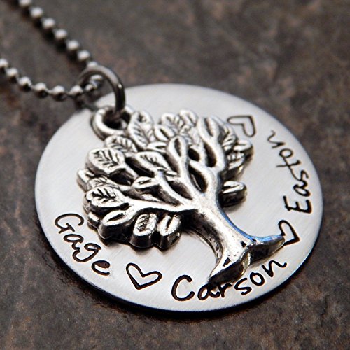 Family Tree Personalized Mother's Necklace with Children's Names and Heart Accents One Layer