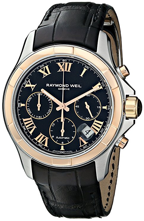 Raymond Weil Men's 7260-SC5-00208 Parsifal Stainless Steel Watch With Black Faux-Leather Band