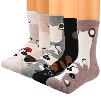 Yolev Womens Dog Socks Animal Print Funny Novelty Cotton Crew Socks 5 Pack